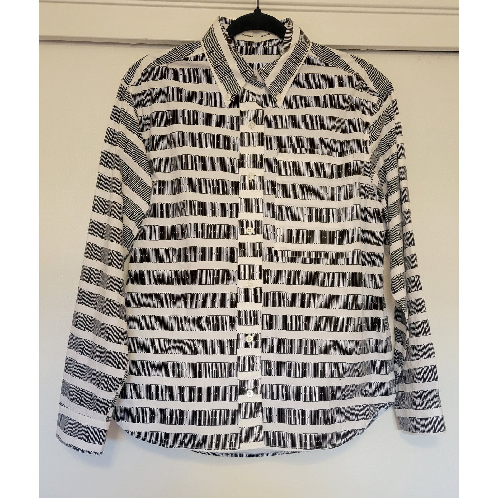 Proenza Schouler Logo Print Button Up Shirt Womenâs Small Black White Cotton